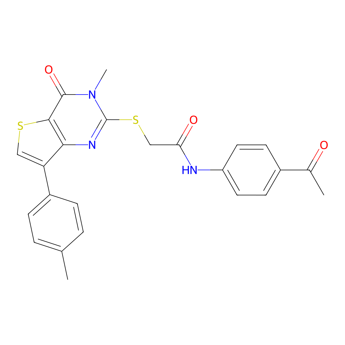 N-(4-acetylphenyl)-2-{[3-methyl-7-(4-methylphenyl)-4-oxo-3,4-dihydrothieno[3,2-d]pyrimidin-2-yl]thio}acetamide molecular structure, CAS 1040649-10-2