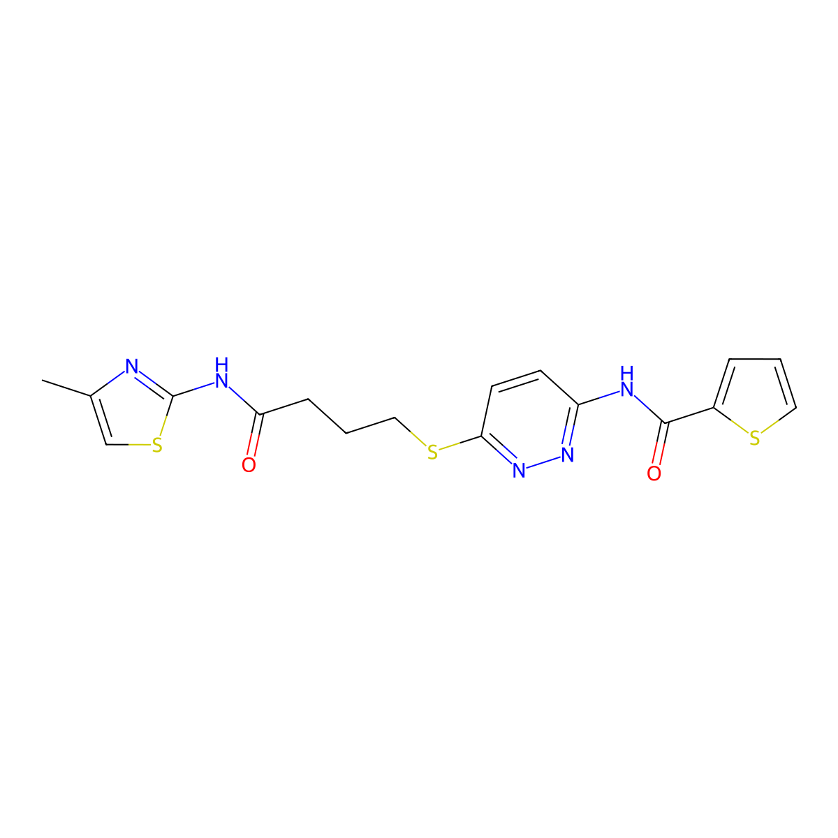 N-(6-((4-((4-methylthiazol-2-yl)amino)-4-oxobutyl)thio)pyridazin-3-yl)thiophene-2-carboxamide molecular structure, CAS 1040649-12-4