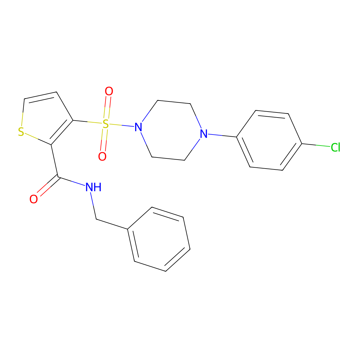 N-benzyl-3-{[4-(4-chlorophenyl)piperazin-1-yl]sulfonyl}thiophene-2-carboxamide molecular structure, CAS 1040649-13-5