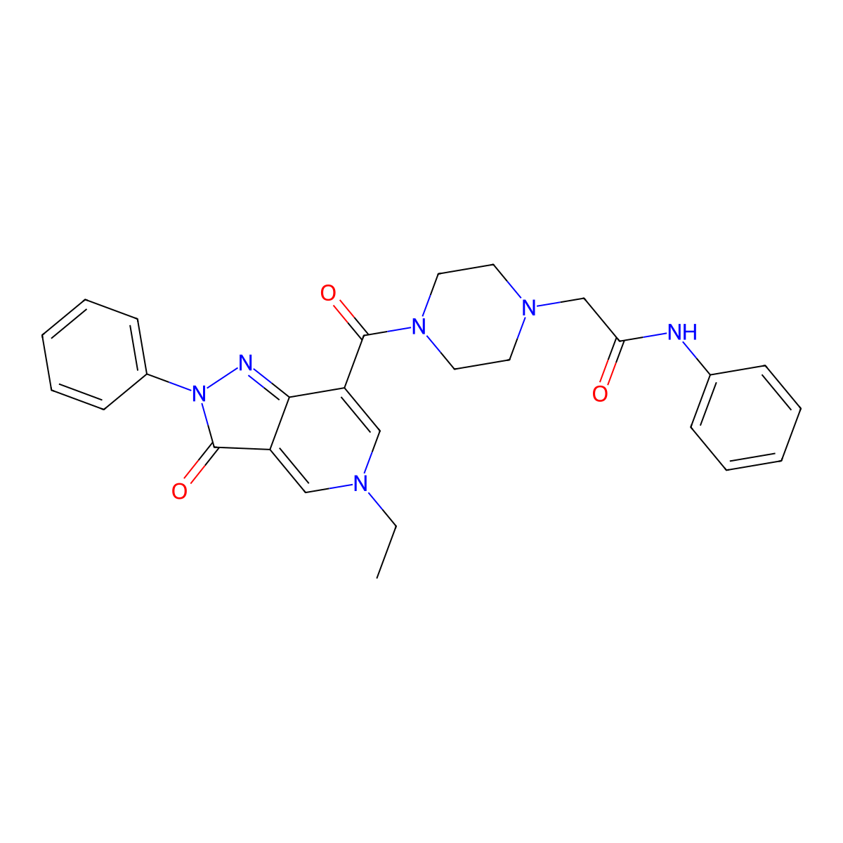 2-(4-(5-ethyl-3-oxo-2-phenyl-3,5-dihydro-2H-pyrazolo[4,3-c]pyridine-7-carbonyl)piperazin-1-yl)-N-phenylacetamide molecular structure, CAS 1040649-14-6