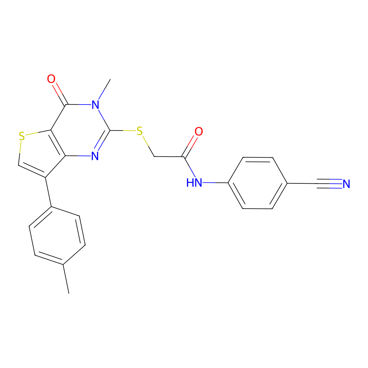 N-(4-cyanophenyl)-2-{[3-methyl-7-(4-methylphenyl)-4-oxo-3H,4H-thieno[3,2-d]pyrimidin-2-yl]sulfanyl}acetamide molecular structure, CAS 1040649-15-7