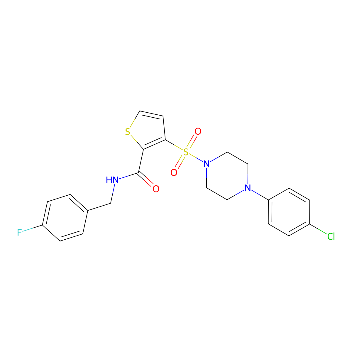 3-{[4-(4-chlorophenyl)piperazin-1-yl]sulfonyl}-N-[(4-fluorophenyl)methyl]thiophene-2-carboxamide molecular structure, CAS 1040649-17-9