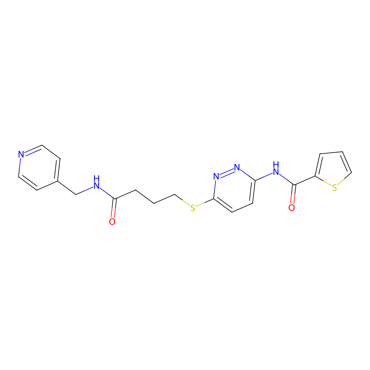 N-(6-((4-oxo-4-((pyridin-4-ylmethyl)amino)butyl)thio)pyridazin-3-yl)thiophene-2-carboxamide molecular structure, CAS 1040649-20-4