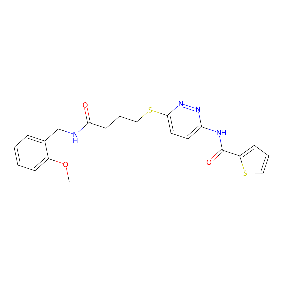N-(6-((4-((2-methoxybenzyl)amino)-4-oxobutyl)thio)pyridazin-3-yl)thiophene-2-carboxamide molecular structure, CAS 1040649-24-8