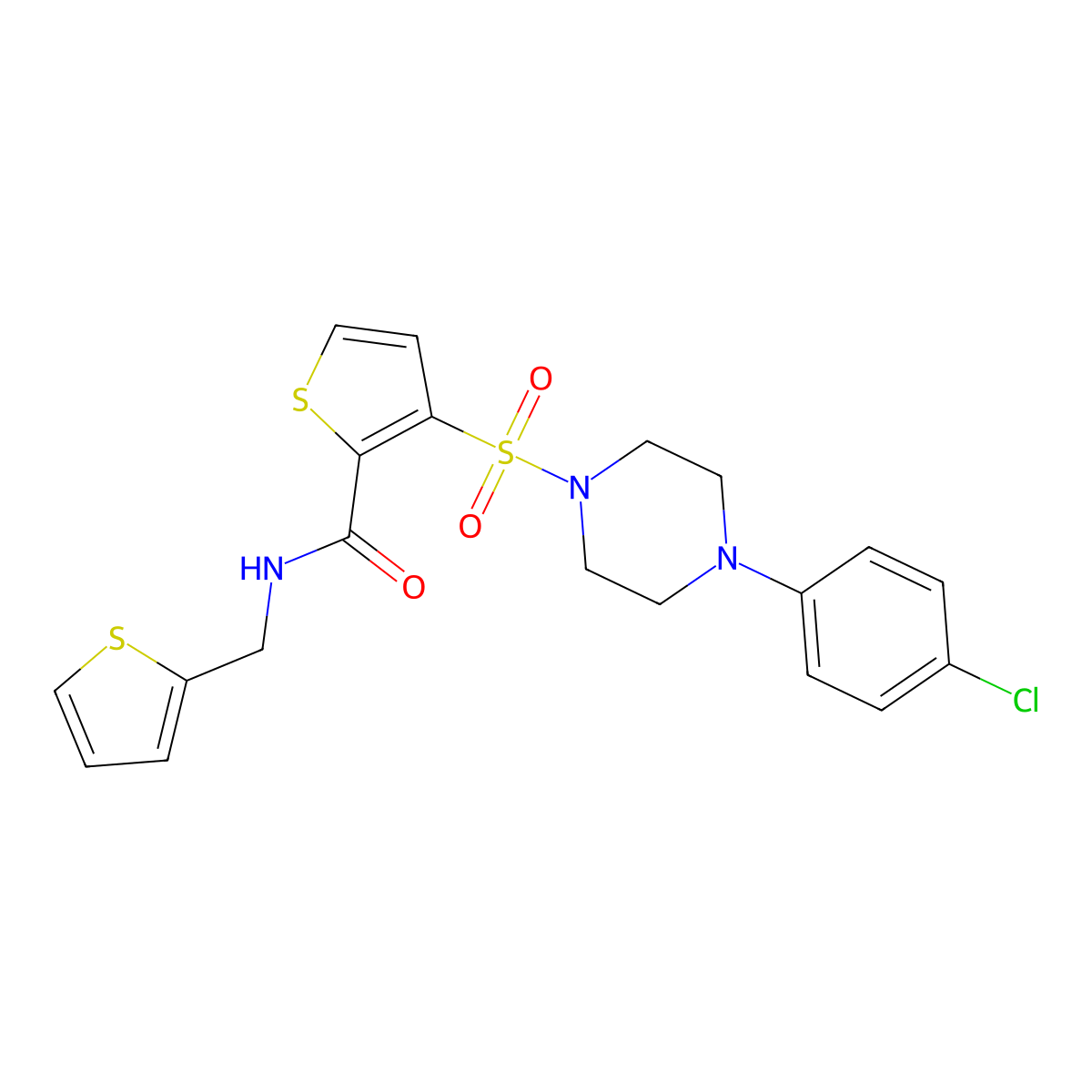3-((4-(4-chlorophenyl)piperazin-1-yl)sulfonyl)-N-(thiophen-2-ylmethyl)thiophene-2-carboxamide molecular structure, CAS 1040649-25-9