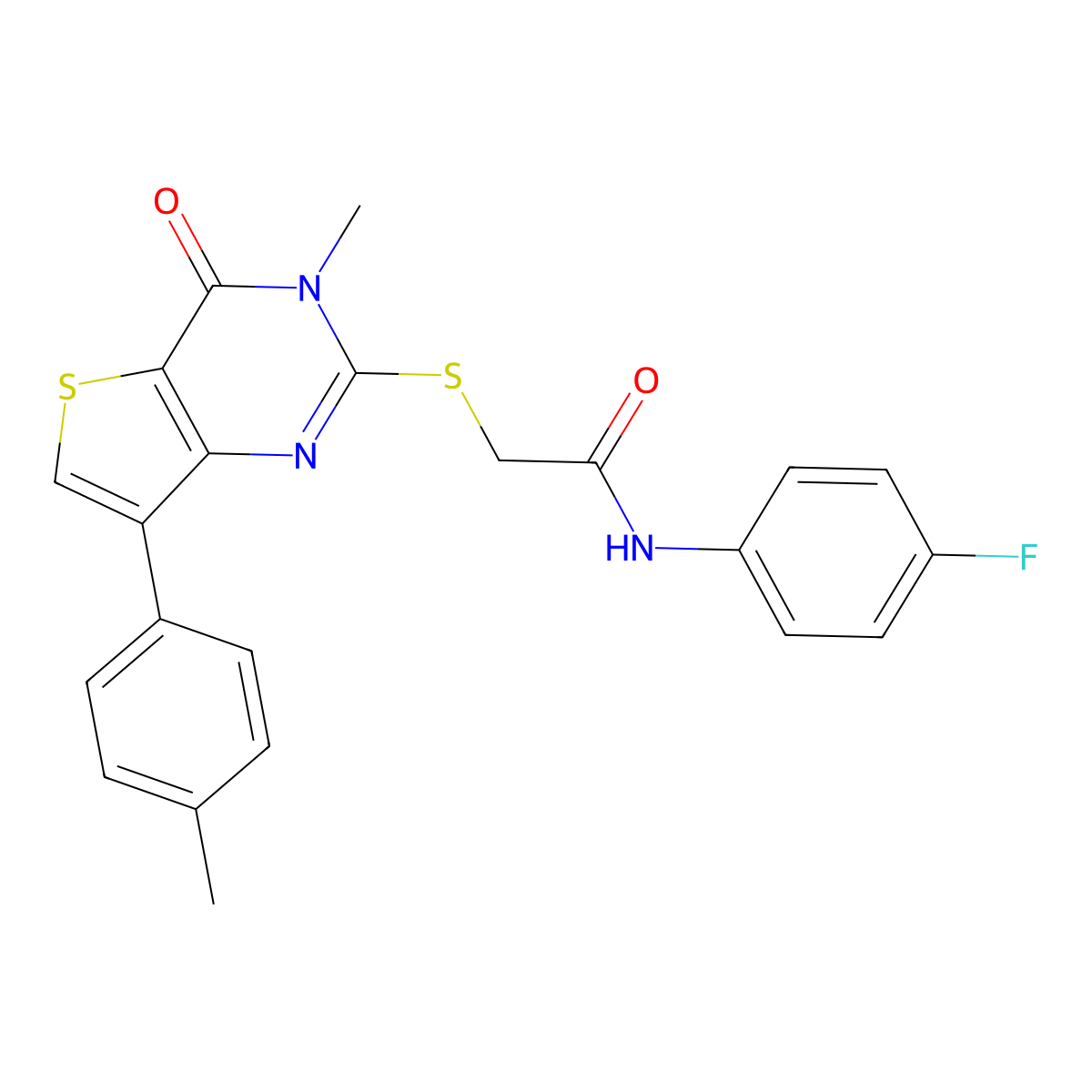 N-(4-fluorophenyl)-2-{[3-methyl-7-(4-methylphenyl)-4-oxo-3,4-dihydrothieno[3,2-d]pyrimidin-2-yl]sulfanyl}acetamide molecular structure, CAS 1040649-27-1