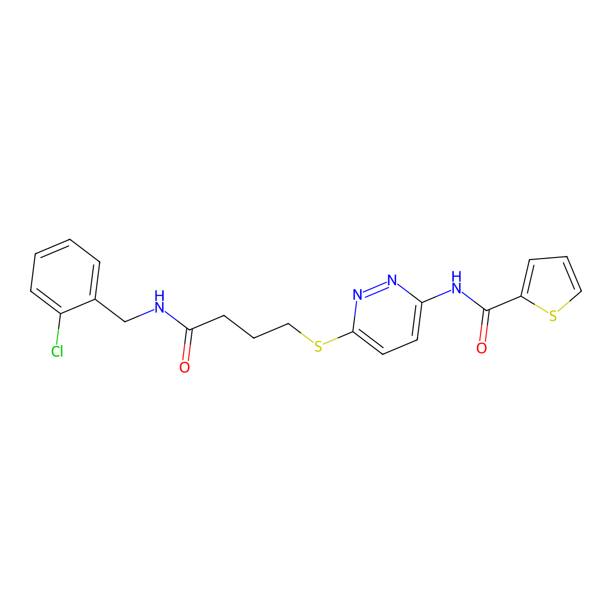N-(6-((4-((2-chlorobenzyl)amino)-4-oxobutyl)thio)pyridazin-3-yl)thiophene-2-carboxamide molecular structure, CAS 1040649-28-2