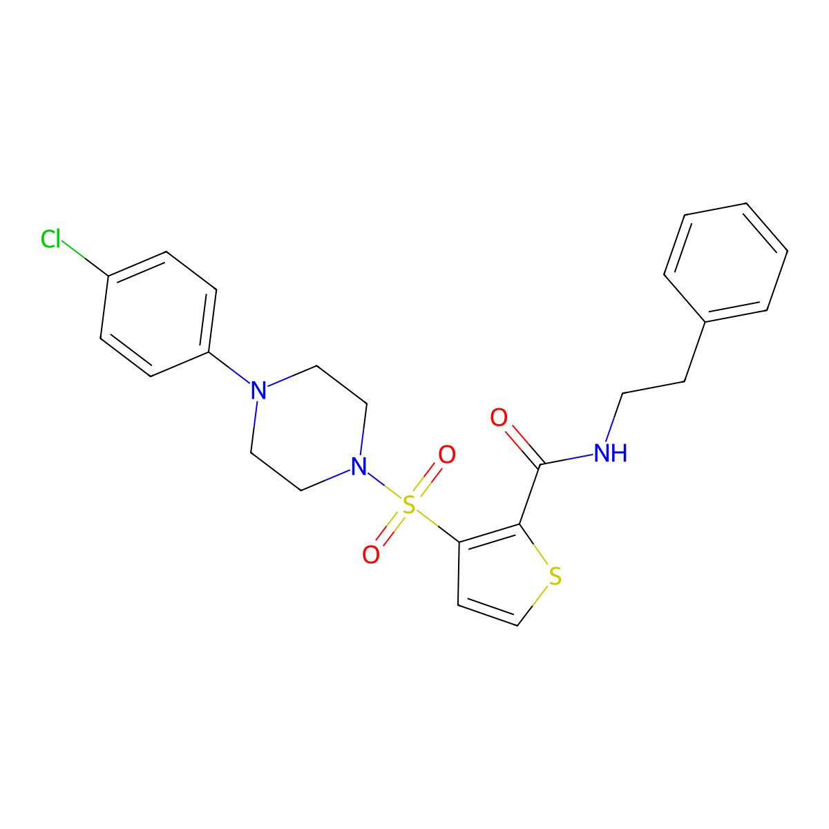 3-{[4-(4-chlorophenyl)piperazin-1-yl]sulfonyl}-N-(2-phenylethyl)thiophene-2-carboxamide molecular structure, CAS 1040649-29-3