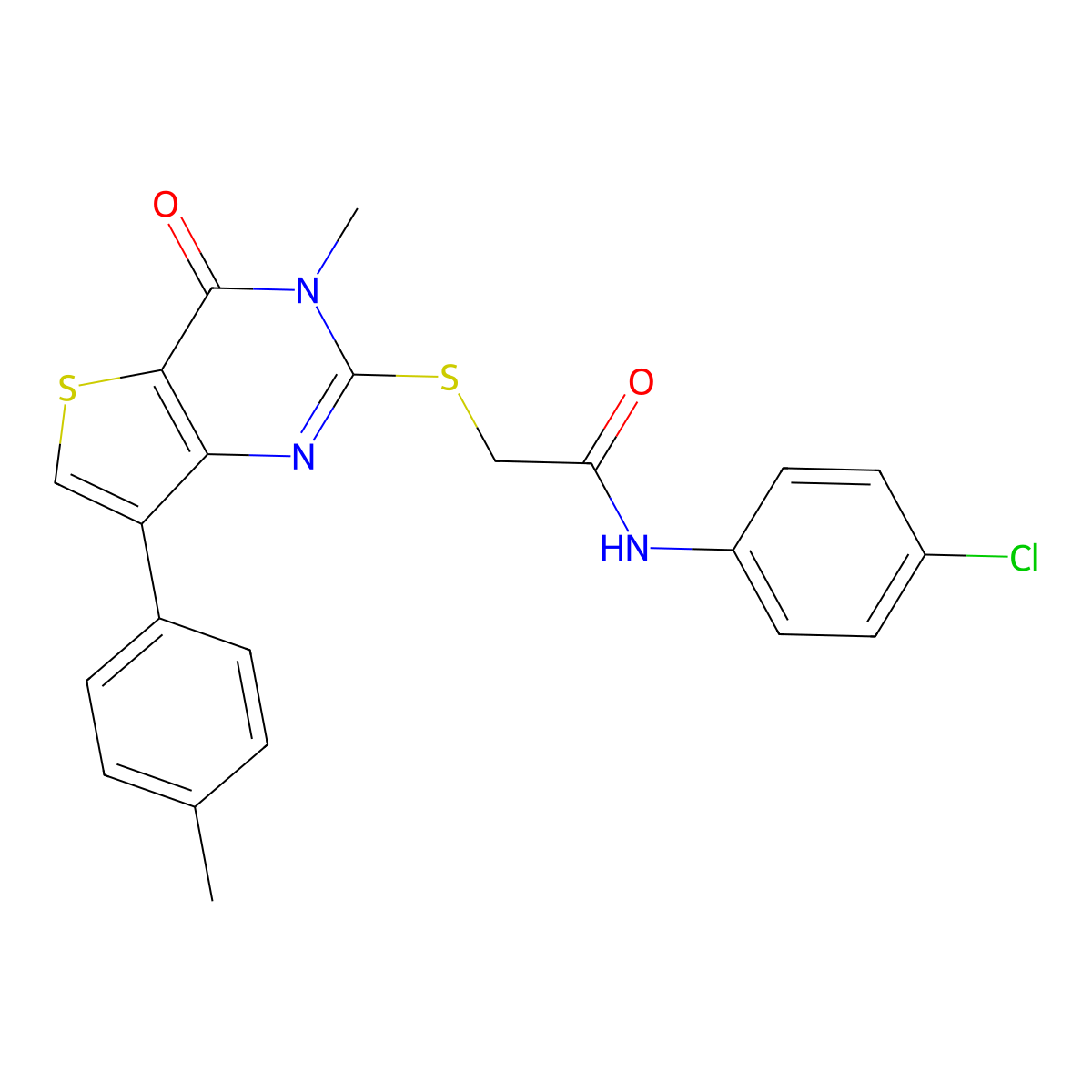 N-(4-chlorophenyl)-2-{[3-methyl-7-(4-methylphenyl)-4-oxo-3,4-dihydrothieno[3,2-d]pyrimidin-2-yl]sulfanyl}acetamide molecular structure, CAS 1040649-31-7