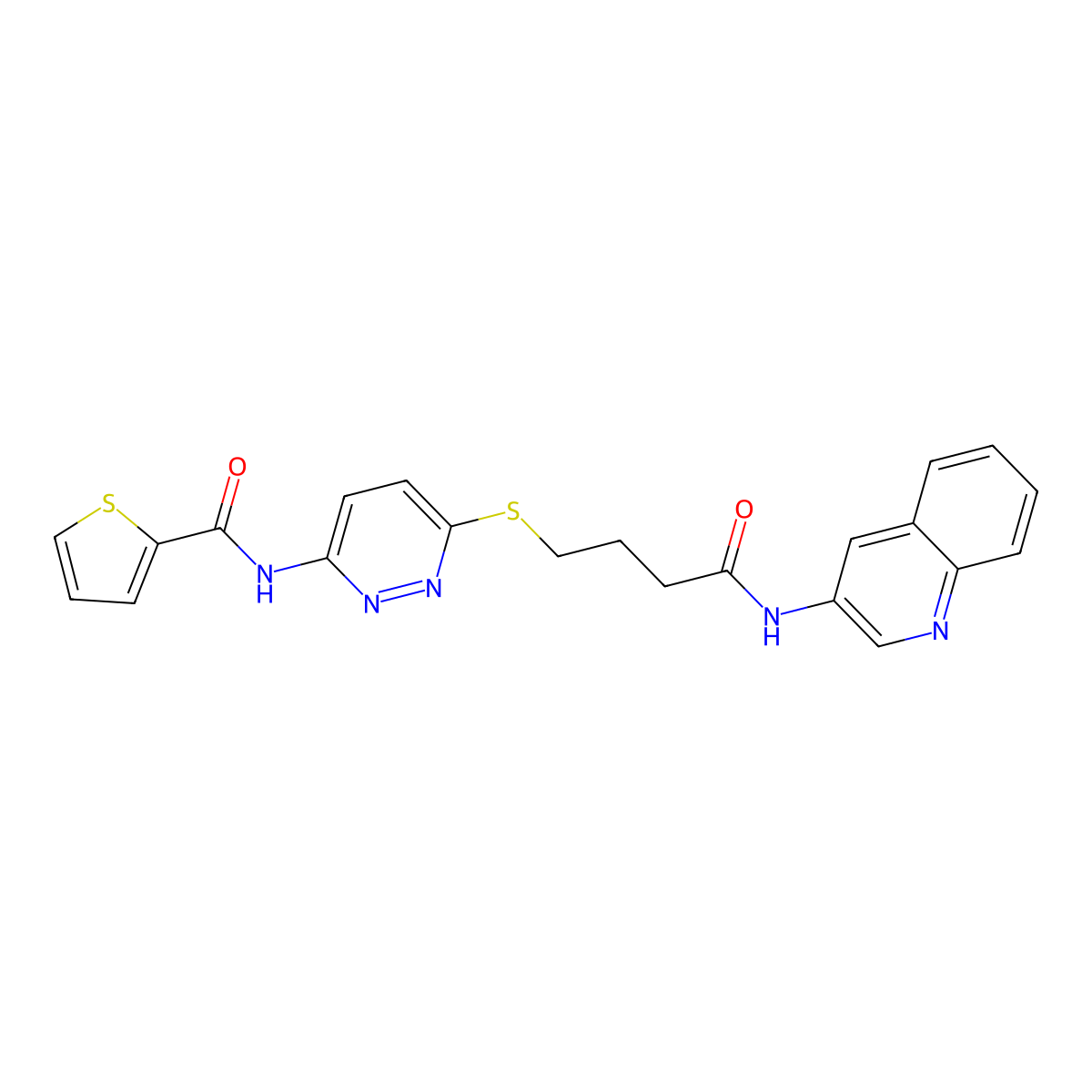 N-(6-((4-oxo-4-(quinolin-3-ylamino)butyl)thio)pyridazin-3-yl)thiophene-2-carboxamide molecular structure, CAS 1040649-32-8