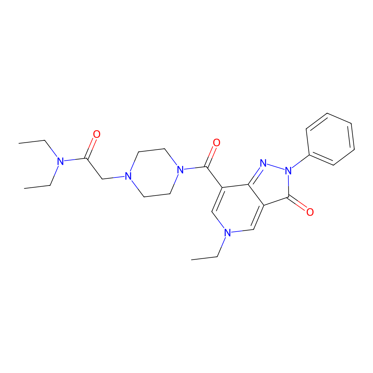 N,N-diethyl-2-(4-(5-ethyl-3-oxo-2-phenyl-3,5-dihydro-2H-pyrazolo[4,3-c]pyridine-7-carbonyl)piperazin-1-yl)acetamide molecular structure, CAS 1040649-34-0
