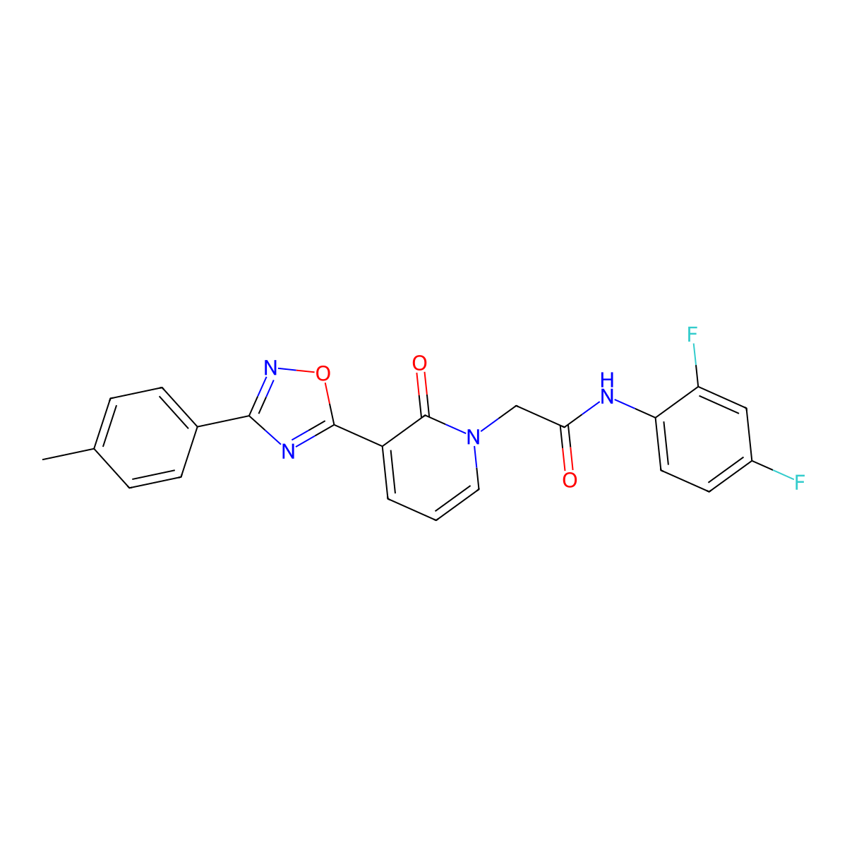N-(2,4-difluorophenyl)-2-{3-[3-(4-methylphenyl)-1,2,4-oxadiazol-5-yl]-2-oxo-1,2-dihydropyridin-1-yl}acetamide molecular structure, CAS 1040649-37-3
