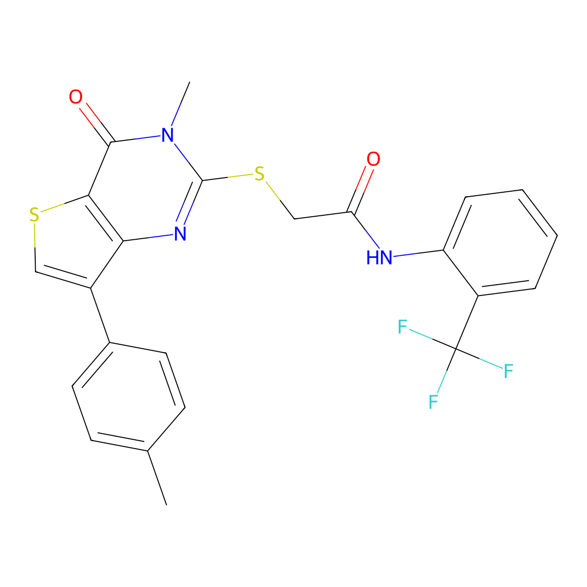 2-{[3-methyl-7-(4-methylphenyl)-4-oxo-3H,4H-thieno[3,2-d]pyrimidin-2-yl]sulfanyl}-N-[2-(trifluoromethyl)phenyl]acetamide molecular structure, CAS 1040649-39-5