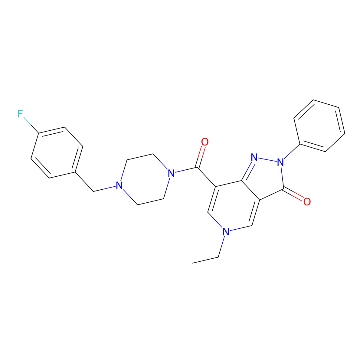 5-ethyl-7-(4-(4-fluorobenzyl)piperazine-1-carbonyl)-2-phenyl-2H-pyrazolo[4,3-c]pyridin-3(5H)-one molecular structure, CAS 1040649-42-0