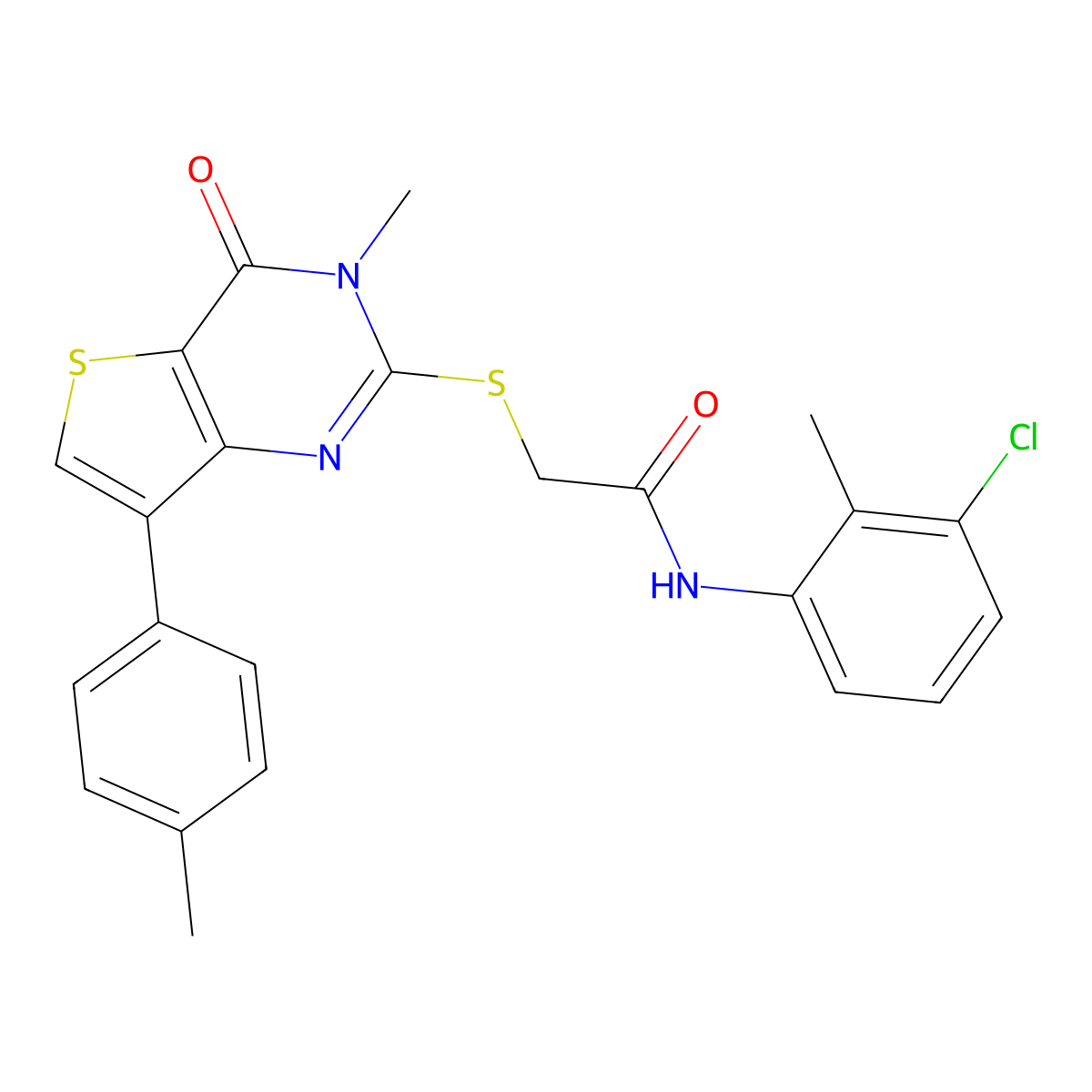 N-(3-chloro-2-methylphenyl)-2-{[3-methyl-7-(4-methylphenyl)-4-oxo-3,4-dihydrothieno[3,2-d]pyrimidin-2-yl]sulfanyl}acetamide molecular structure, CAS 1040649-43-1