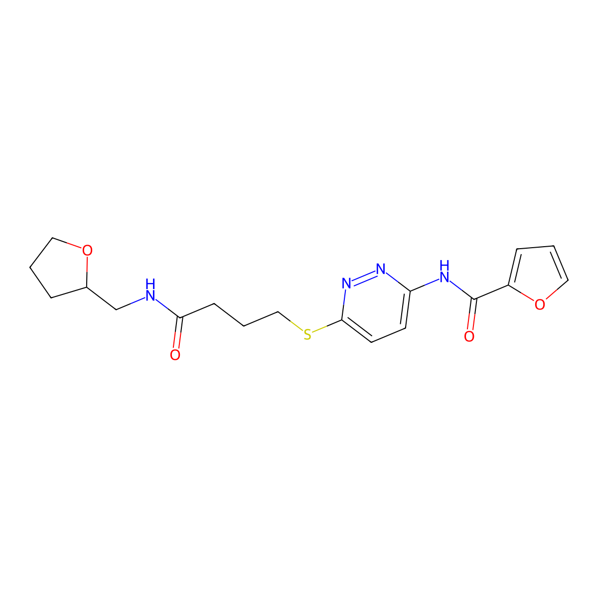 N-(6-((4-oxo-4-(((tetrahydrofuran-2-yl)methyl)amino)butyl)thio)pyridazin-3-yl)furan-2-carboxamide molecular structure, CAS 1040649-48-6