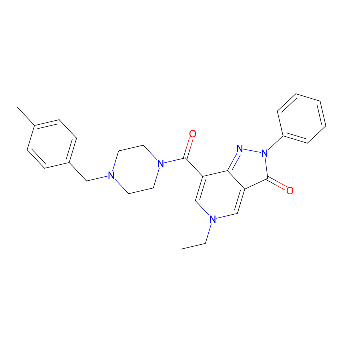 5-ethyl-7-(4-(4-methylbenzyl)piperazine-1-carbonyl)-2-phenyl-2H-pyrazolo[4,3-c]pyridin-3(5H)-one molecular structure, CAS 1040649-51-1