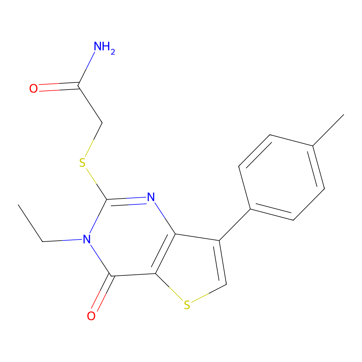 2-{[3-ethyl-7-(4-methylphenyl)-4-oxo-3H,4H-thieno[3,2-d]pyrimidin-2-yl]sulfanyl}acetamide molecular structure, CAS 1040649-52-2