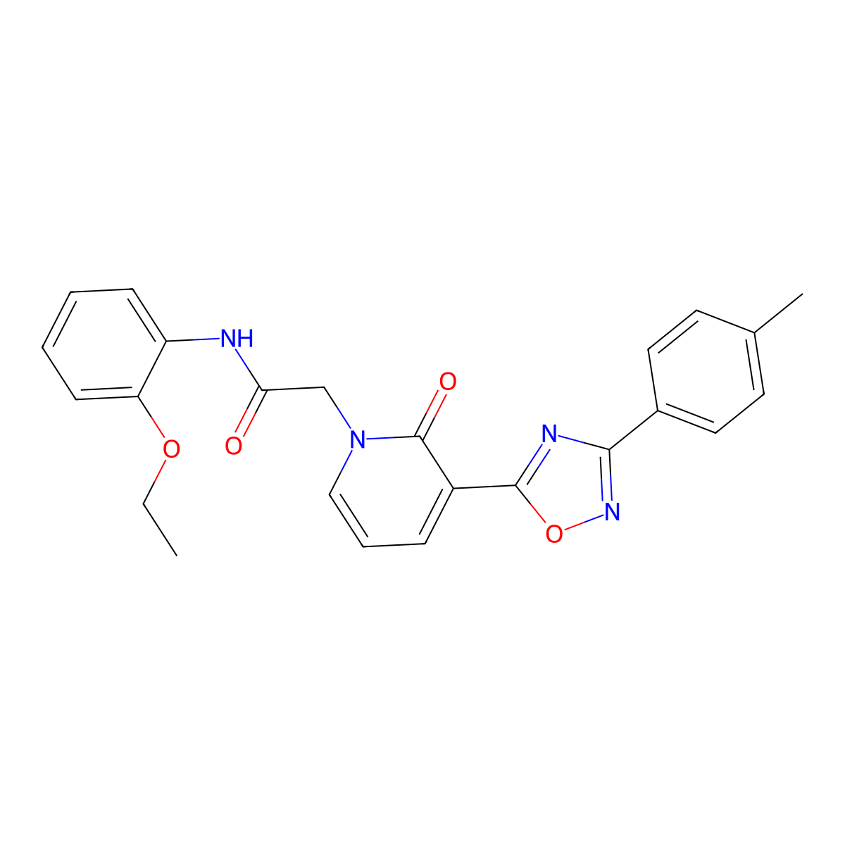 N-(2-ethoxyphenyl)-2-(2-oxo-3-(3-(p-tolyl)-1,2,4-oxadiazol-5-yl)pyridin-1(2H)-yl)acetamide molecular structure, CAS 1040649-55-5