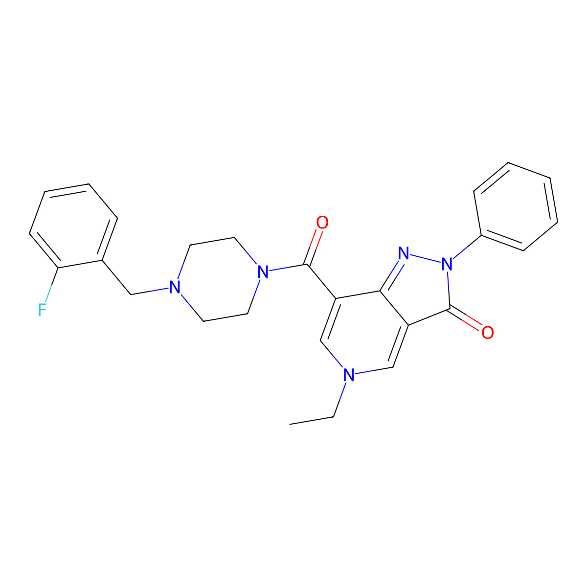 5-ethyl-7-(4-(2-fluorobenzyl)piperazine-1-carbonyl)-2-phenyl-2H-pyrazolo[4,3-c]pyridin-3(5H)-one molecular structure, CAS 1040649-61-3