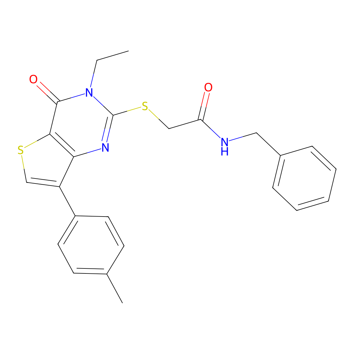 N-benzyl-2-{[3-ethyl-7-(4-methylphenyl)-4-oxo-3,4-dihydrothieno[3,2-d]pyrimidin-2-yl]sulfanyl}acetamide molecular structure, CAS 1040649-62-4