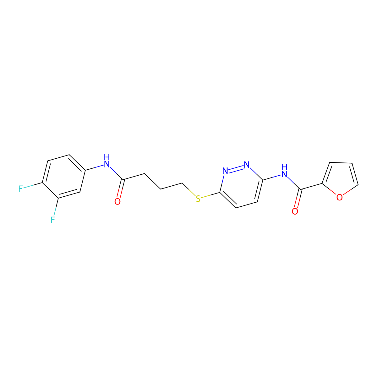 N-(6-((4-((3,4-difluorophenyl)amino)-4-oxobutyl)thio)pyridazin-3-yl)furan-2-carboxamide molecular structure, CAS 1040649-63-5