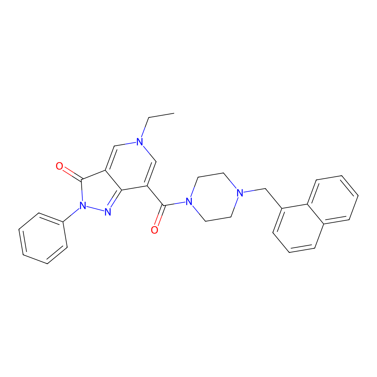 5-ethyl-7-(4-(naphthalen-1-ylmethyl)piperazine-1-carbonyl)-2-phenyl-2H-pyrazolo[4,3-c]pyridin-3(5H)-one molecular structure, CAS 1040649-66-8