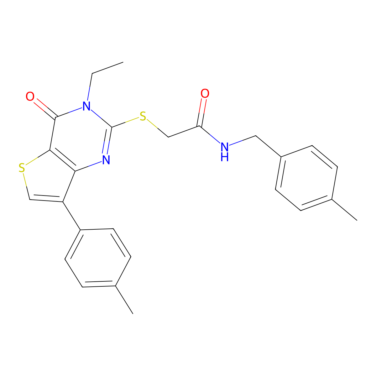 2-{[3-ethyl-7-(4-methylphenyl)-4-oxo-3,4-dihydrothieno[3,2-d]pyrimidin-2-yl]thio}-N-(4-methylbenzyl)acetamide molecular structure, CAS 1040649-67-9