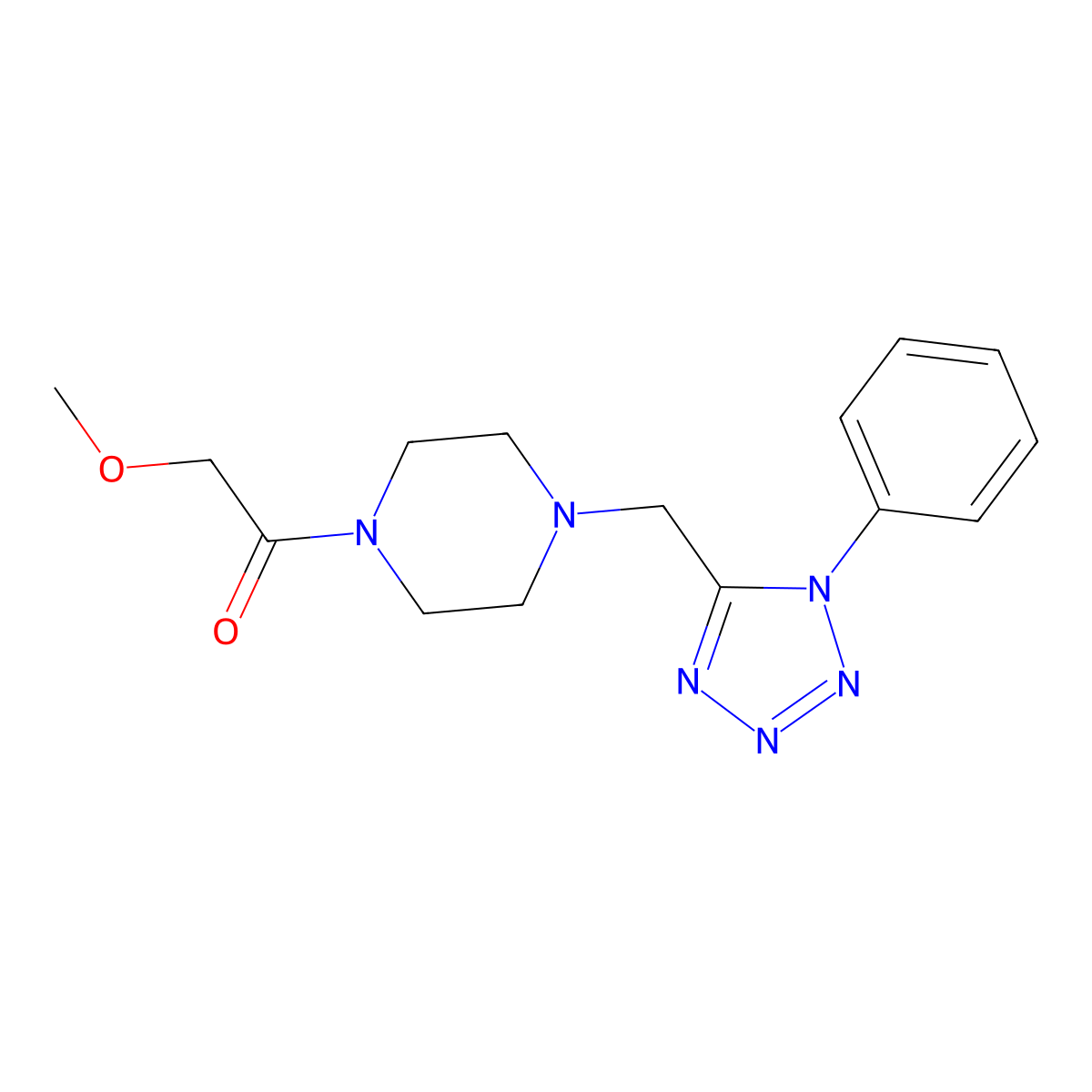 2-methoxy-1-(4-((1-phenyl-1H-tetrazol-5-yl)methyl)piperazin-1-yl)ethanone molecular structure, CAS 1040649-68-0
