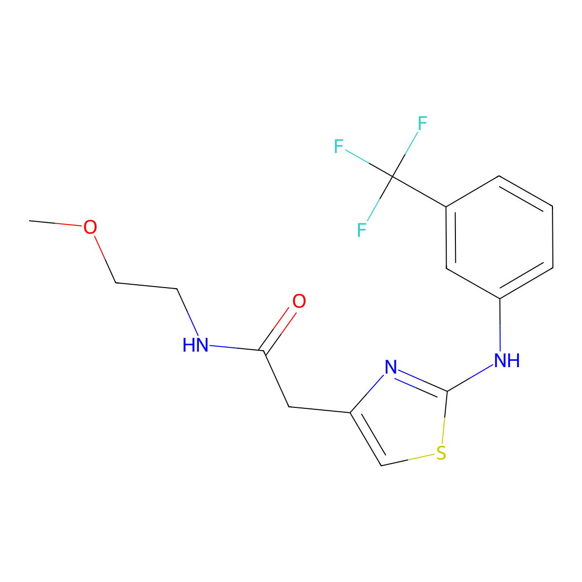 N-(2-methoxyethyl)-2-(2-{[3-(trifluoromethyl)phenyl]amino}-1,3-thiazol-4-yl)acetamide molecular structure, CAS 1040649-69-1
