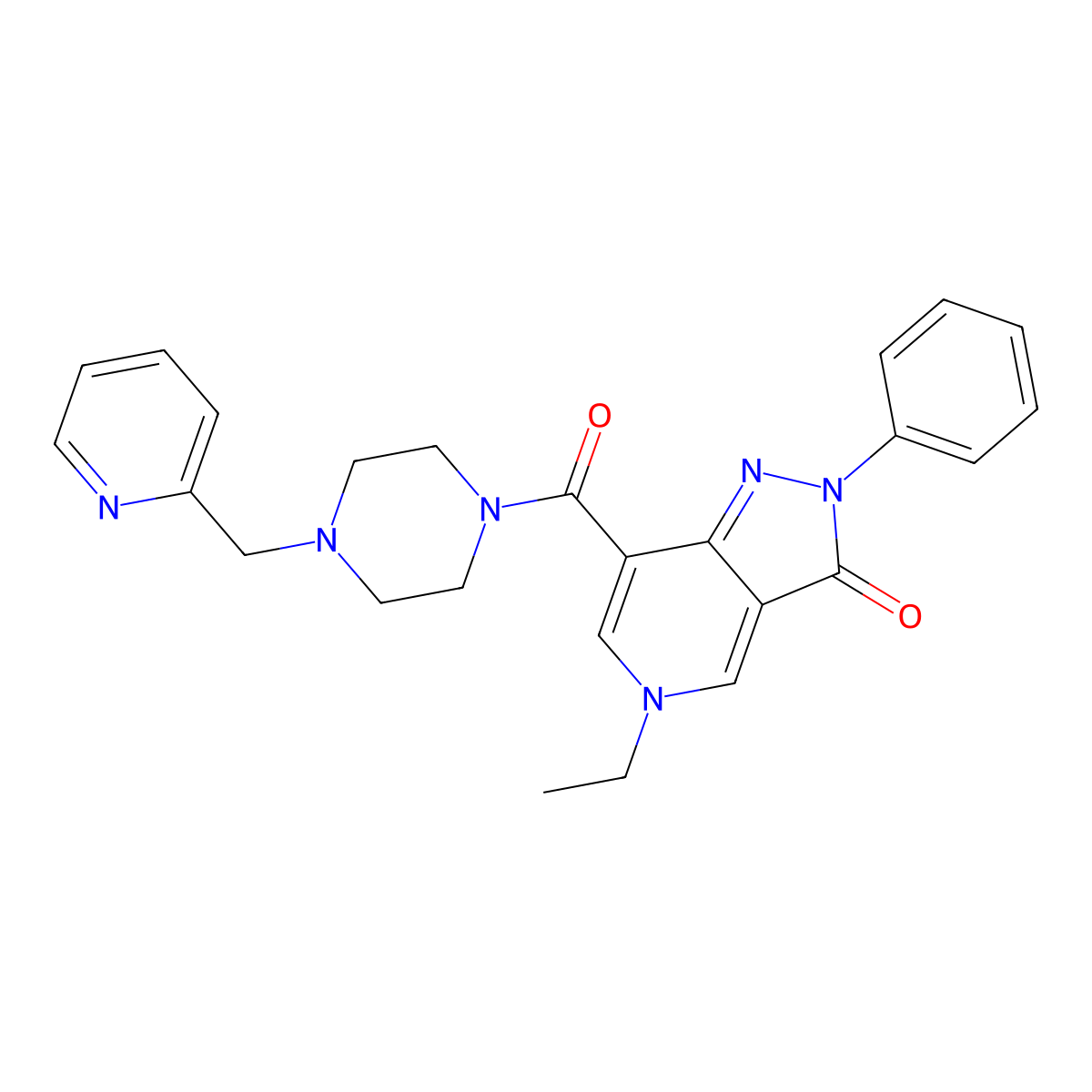 5-ethyl-2-phenyl-7-(4-(pyridin-2-ylmethyl)piperazine-1-carbonyl)-2H-pyrazolo[4,3-c]pyridin-3(5H)-one molecular structure, CAS 1040649-71-5