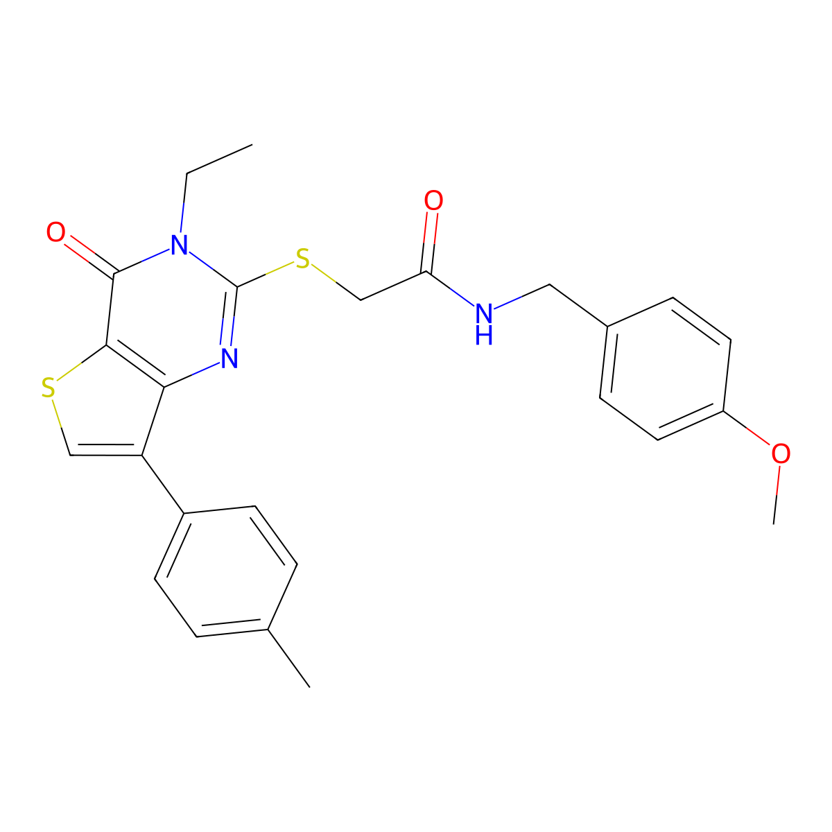 2-{[3-ethyl-7-(4-methylphenyl)-4-oxo-3H,4H-thieno[3,2-d]pyrimidin-2-yl]sulfanyl}-N-[(4-methoxyphenyl)methyl]acetamide molecular structure, CAS 1040649-72-6