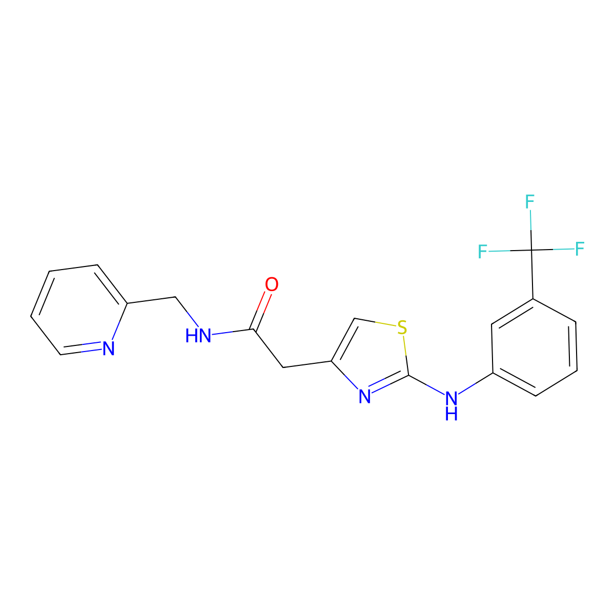 N-[(pyridin-2-yl)methyl]-2-(2-{[3-(trifluoromethyl)phenyl]amino}-1,3-thiazol-4-yl)acetamide molecular structure, CAS 1040649-74-8