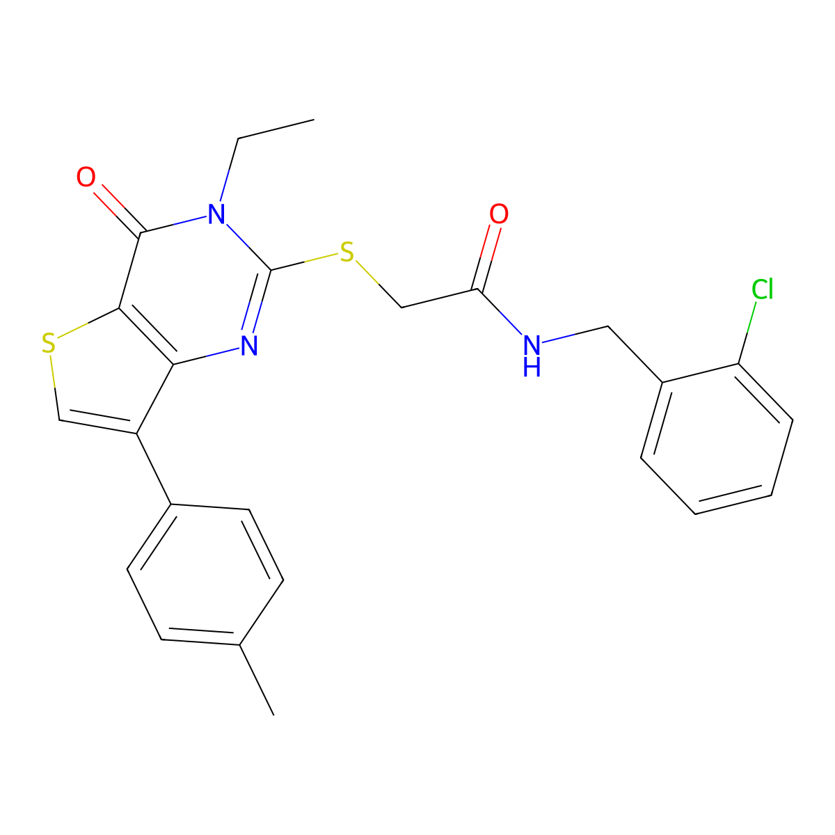 N-(2-chlorobenzyl)-2-{[3-ethyl-7-(4-methylphenyl)-4-oxo-3,4-dihydrothieno[3,2-d]pyrimidin-2-yl]sulfanyl}acetamide molecular structure, CAS 1040649-77-1