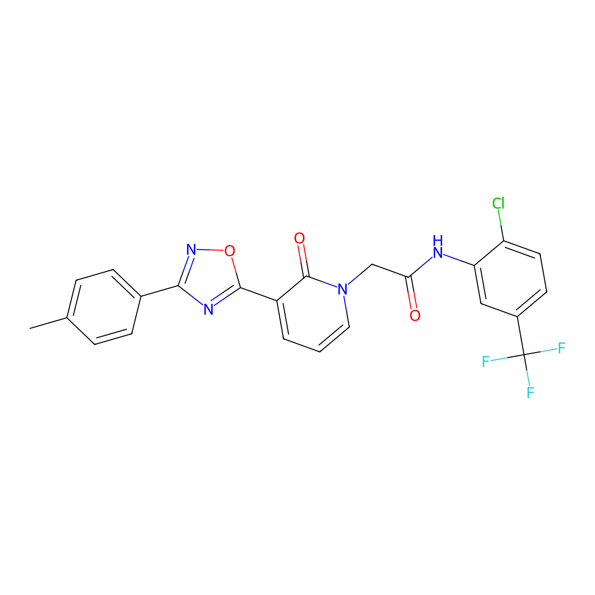 N-(2-chloro-5-(trifluoromethyl)phenyl)-2-(2-oxo-3-(3-(p-tolyl)-1,2,4-oxadiazol-5-yl)pyridin-1(2H)-yl)acetamide molecular structure, CAS 1040649-80-6