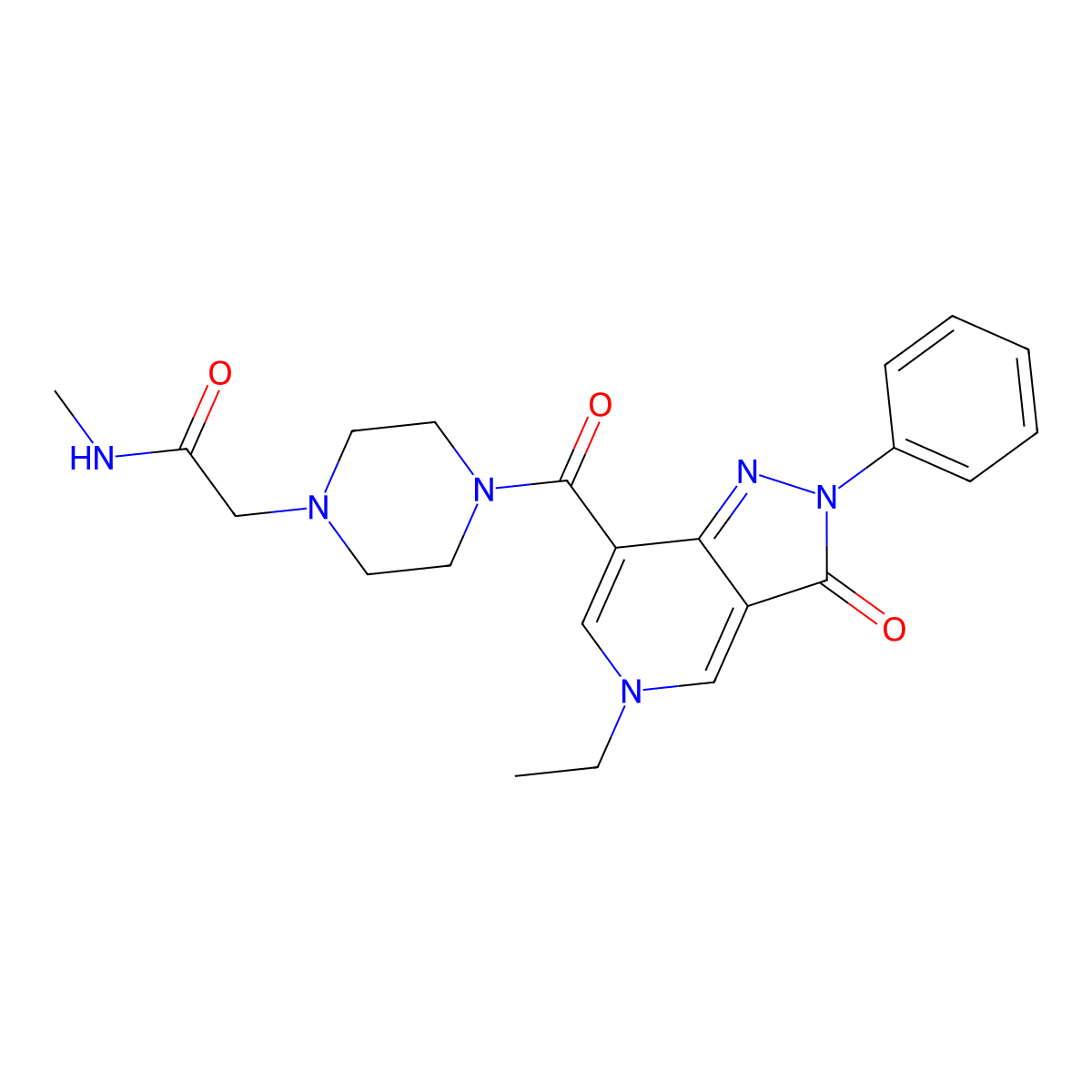 2-(4-(5-ethyl-3-oxo-2-phenyl-3,5-dihydro-2H-pyrazolo[4,3-c]pyridine-7-carbonyl)piperazin-1-yl)-N-methylacetamide molecular structure, CAS 1040649-81-7