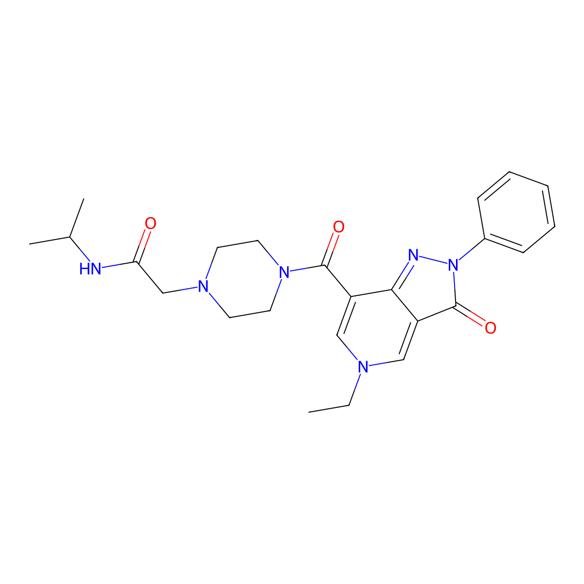 2-(4-(5-ethyl-3-oxo-2-phenyl-3,5-dihydro-2H-pyrazolo[4,3-c]pyridine-7-carbonyl)piperazin-1-yl)-N-isopropylacetamide molecular structure, CAS 1040649-86-2