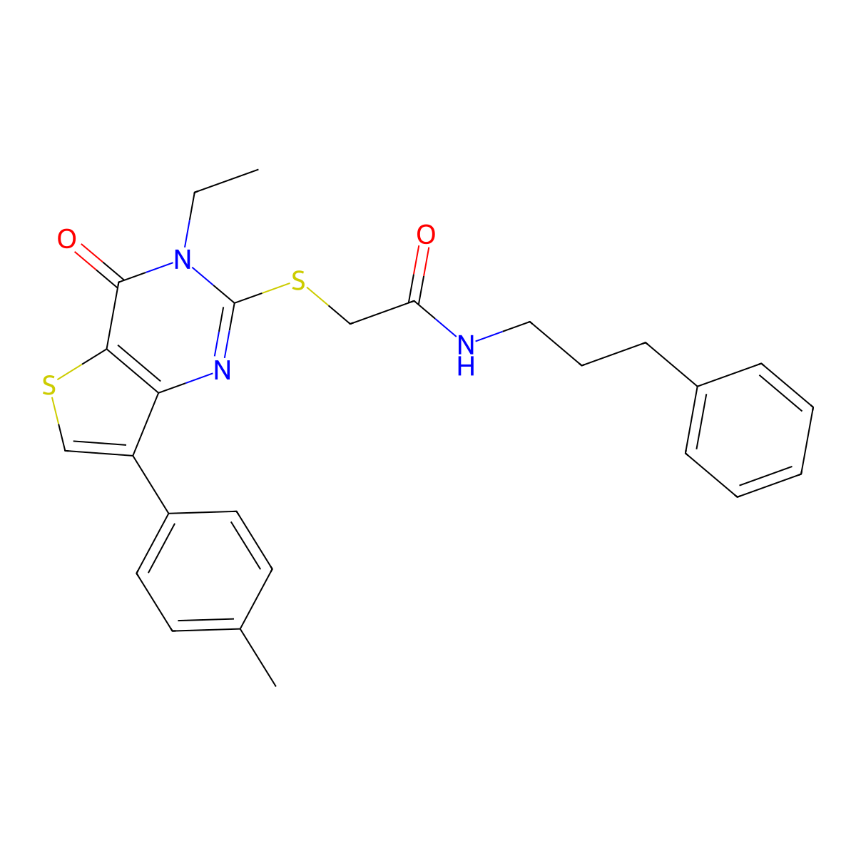 2-{[3-ethyl-7-(4-methylphenyl)-4-oxo-3H,4H-thieno[3,2-d]pyrimidin-2-yl]sulfanyl}-N-(3-phenylpropyl)acetamide molecular structure, CAS 1040649-87-3