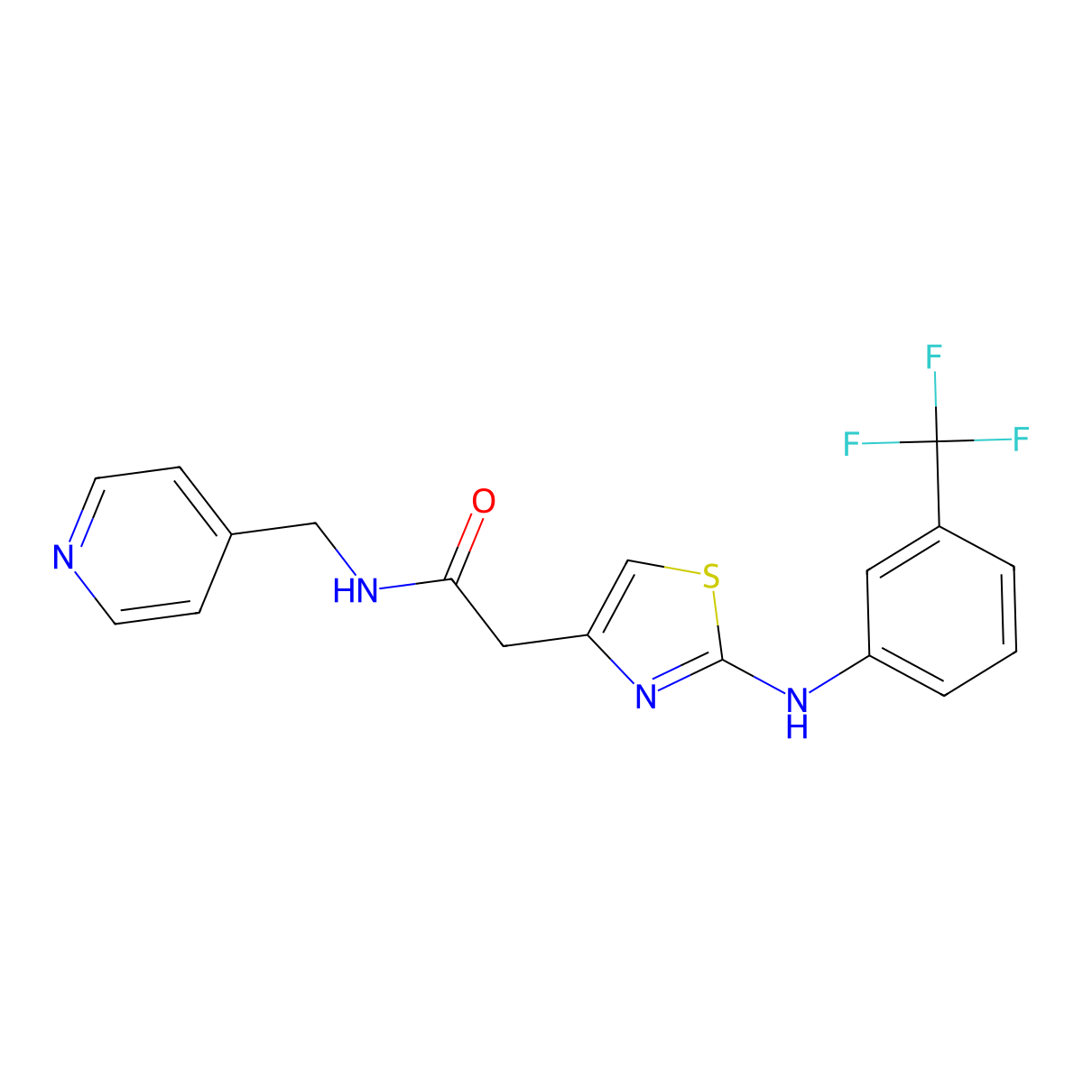 N-(pyridin-4-ylmethyl)-2-(2-((3-(trifluoromethyl)phenyl)amino)thiazol-4-yl)acetamide molecular structure, CAS 1040649-88-4