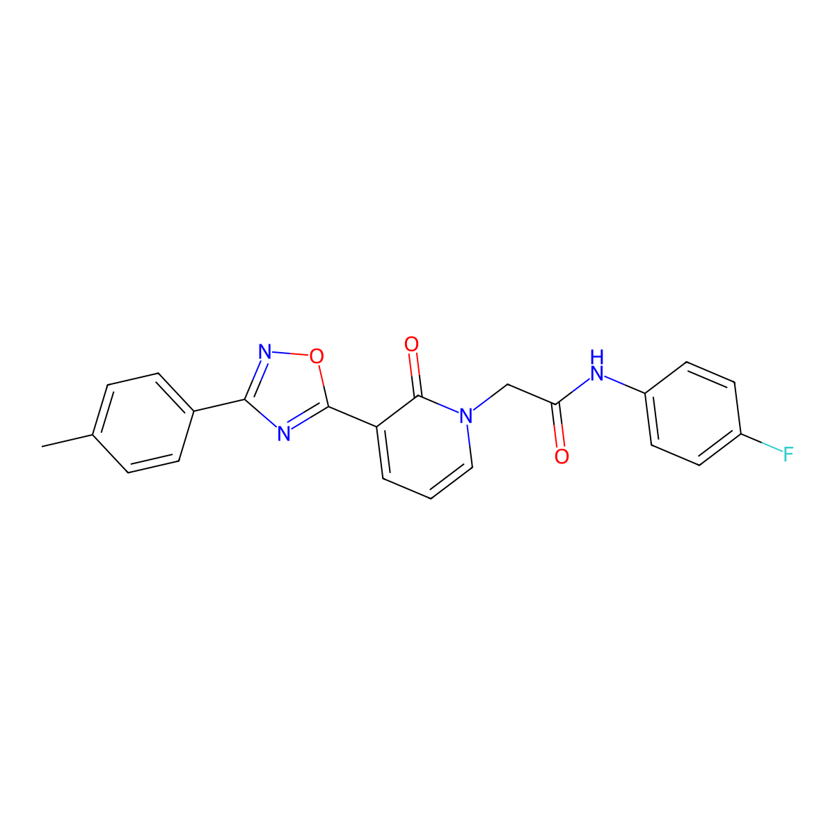 N-(4-fluorophenyl)-2-(2-oxo-3-(3-(p-tolyl)-1,2,4-oxadiazol-5-yl)pyridin-1(2H)-yl)acetamide molecular structure, CAS 1040649-90-8