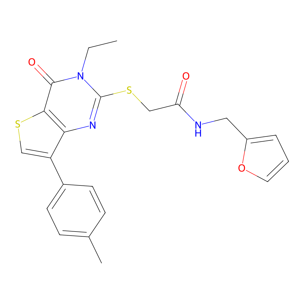 2-{[3-ethyl-7-(4-methylphenyl)-4-oxo-3H,4H-thieno[3,2-d]pyrimidin-2-yl]sulfanyl}-N-[(furan-2-yl)methyl]acetamide molecular structure, CAS 1040649-92-0