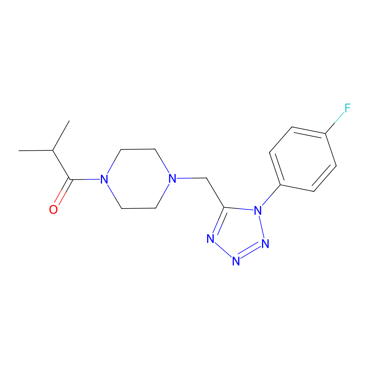 1-(4-((1-(4-fluorophenyl)-1H-tetrazol-5-yl)methyl)piperazin-1-yl)-2-methylpropan-1-one molecular structure, CAS 1040649-94-2