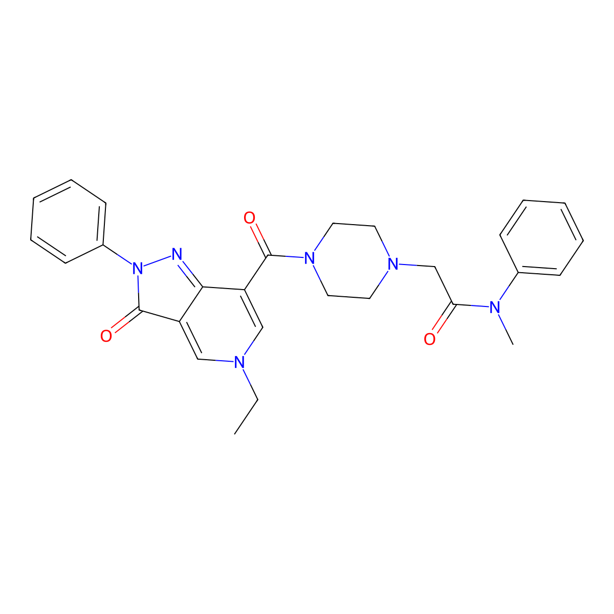 2-(4-(5-ethyl-3-oxo-2-phenyl-3,5-dihydro-2H-pyrazolo[4,3-c]pyridine-7-carbonyl)piperazin-1-yl)-N-methyl-N-phenylacetamide molecular structure, CAS 1040649-96-4