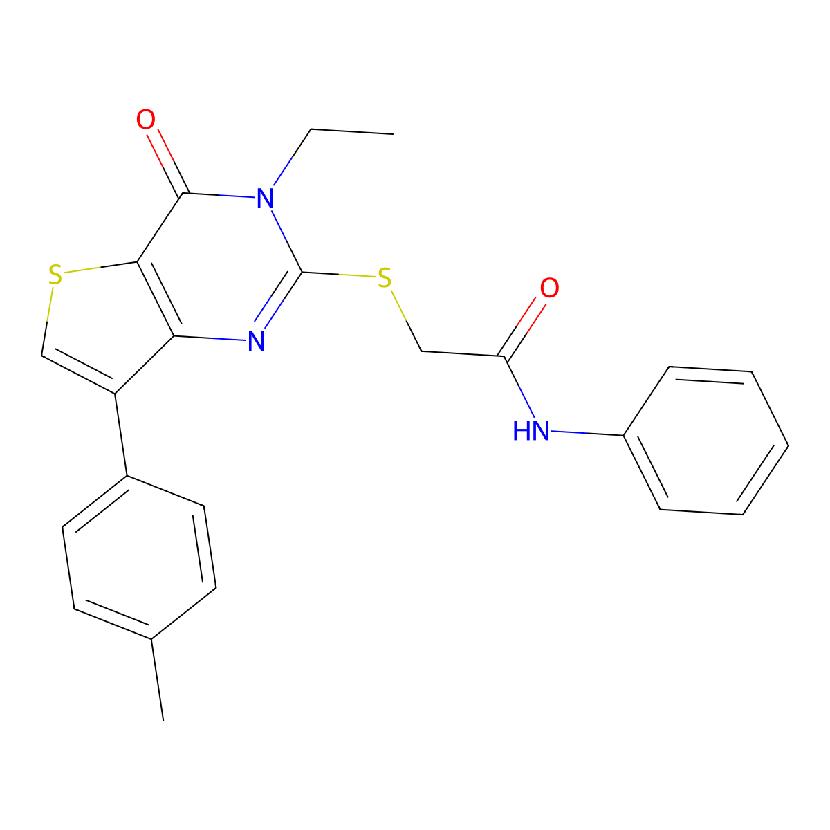 2-{[3-ethyl-7-(4-methylphenyl)-4-oxo-3H,4H-thieno[3,2-d]pyrimidin-2-yl]sulfanyl}-N-phenylacetamide molecular structure, CAS 1040649-97-5