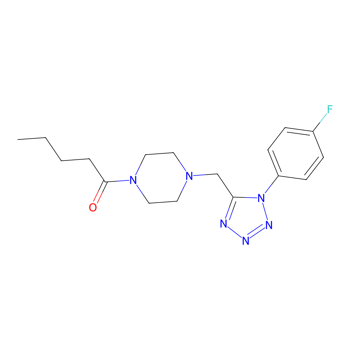 1-(4-((1-(4-fluorophenyl)-1H-tetrazol-5-yl)methyl)piperazin-1-yl)pentan-1-one molecular structure, CAS 1040649-99-7