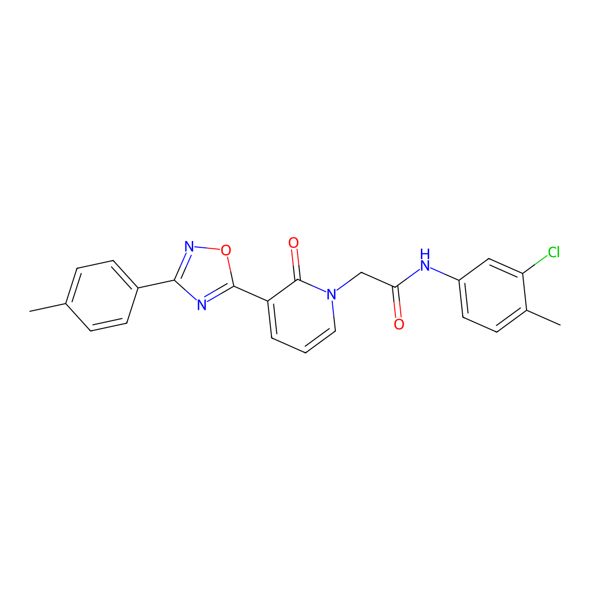 N-(3-chloro-4-methylphenyl)-2-(2-oxo-3-(3-(p-tolyl)-1,2,4-oxadiazol-5-yl)pyridin-1(2H)-yl)acetamide molecular structure, CAS 1040650-00-7