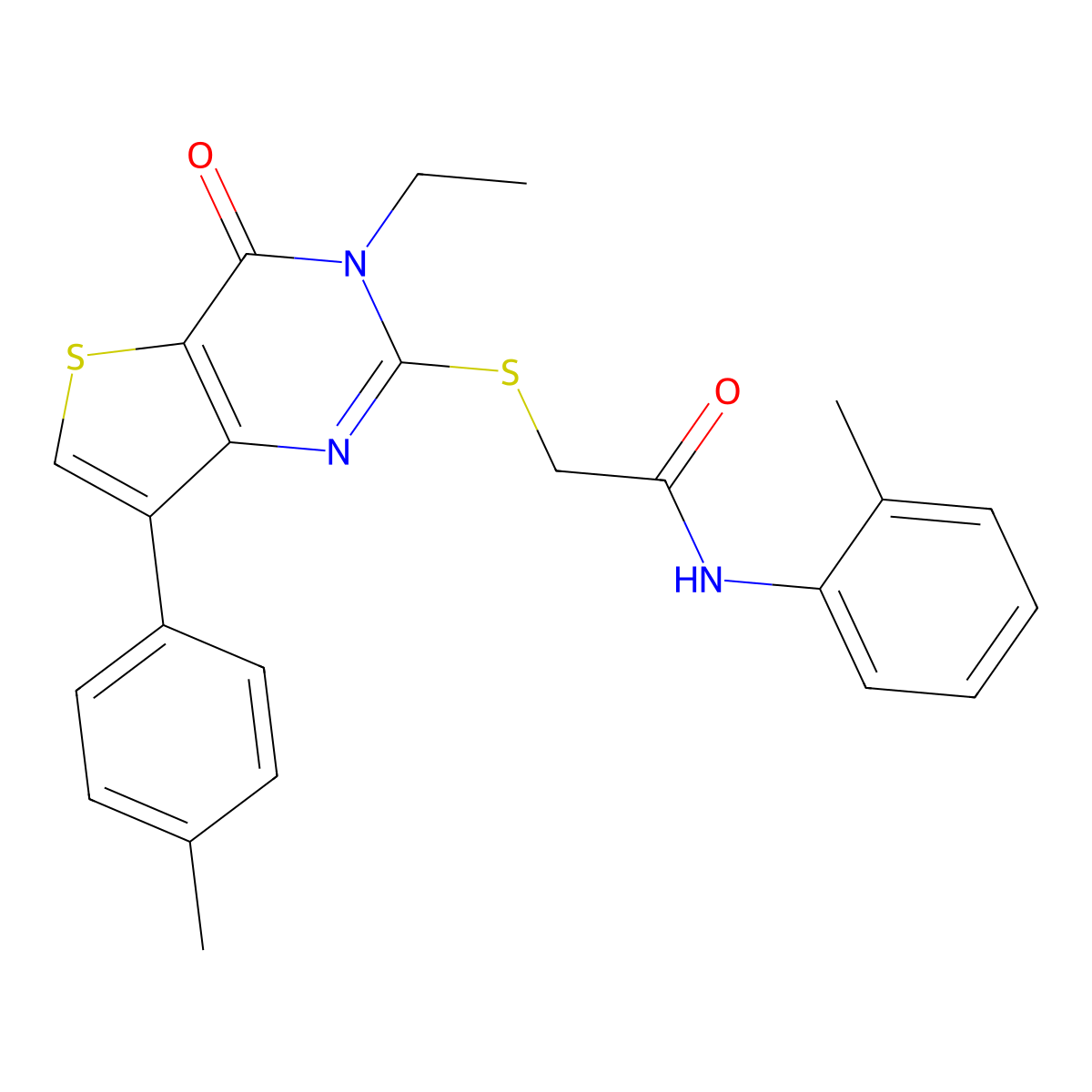 2-{[3-ethyl-7-(4-methylphenyl)-4-oxo-3H,4H-thieno[3,2-d]pyrimidin-2-yl]sulfanyl}-N-(2-methylphenyl)acetamide molecular structure, CAS 1040650-02-9
