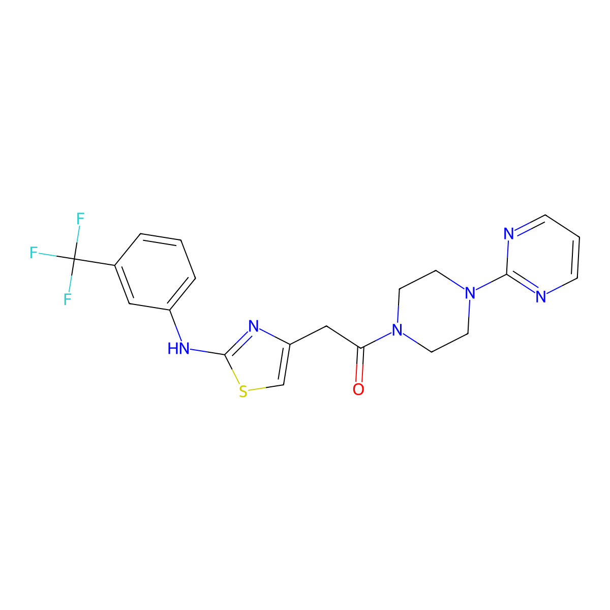1-[4-(Pyrimidin-2-yl)piperazin-1-yl]-2-(2-{[3-(trifluoromethyl)phenyl]amino}-1,3-thiazol-4-yl)ethan-1-one molecular structure, CAS 1040650-03-0