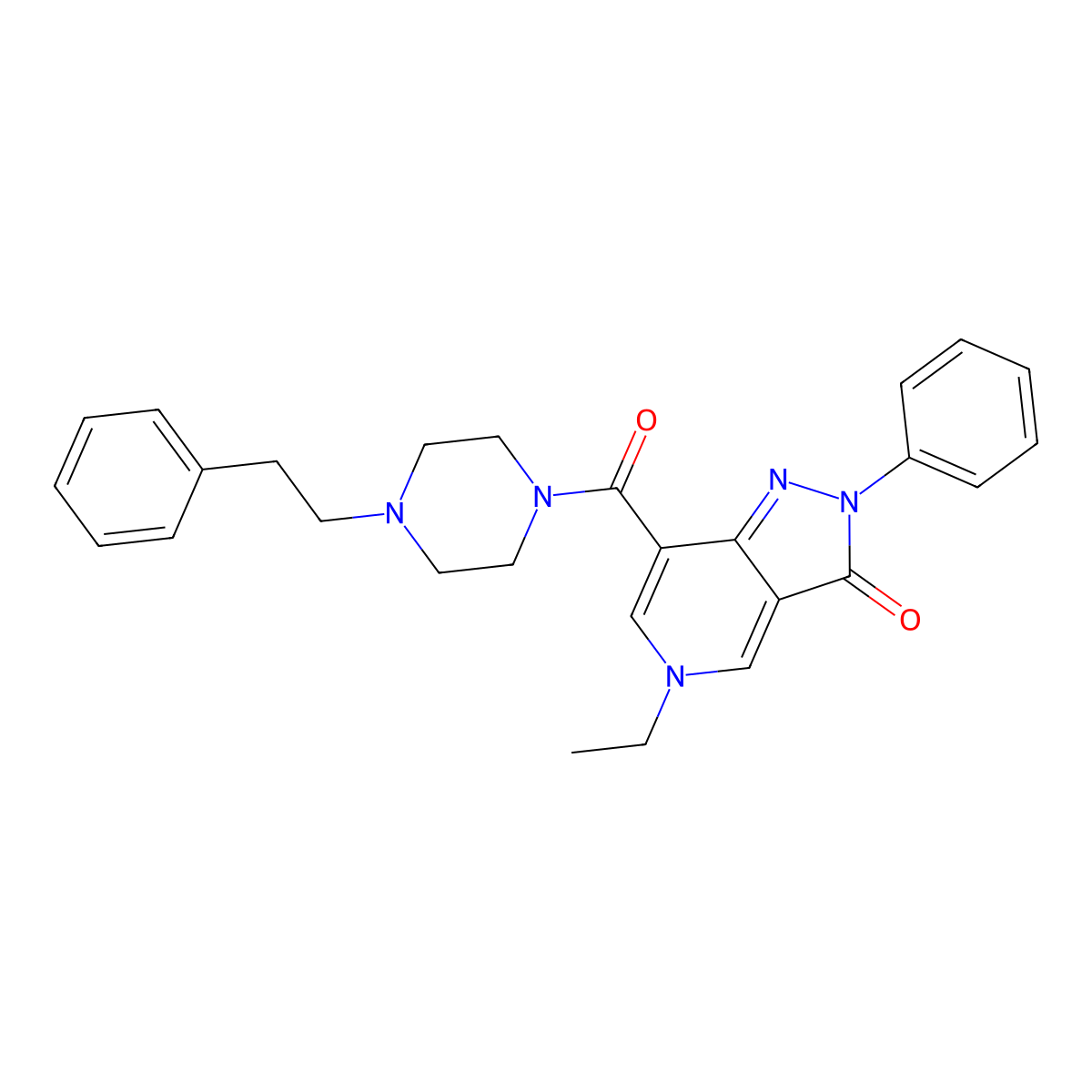 5-ethyl-7-(4-phenethylpiperazine-1-carbonyl)-2-phenyl-2H-pyrazolo[4,3-c]pyridin-3(5H)-one molecular structure, CAS 1040650-06-3