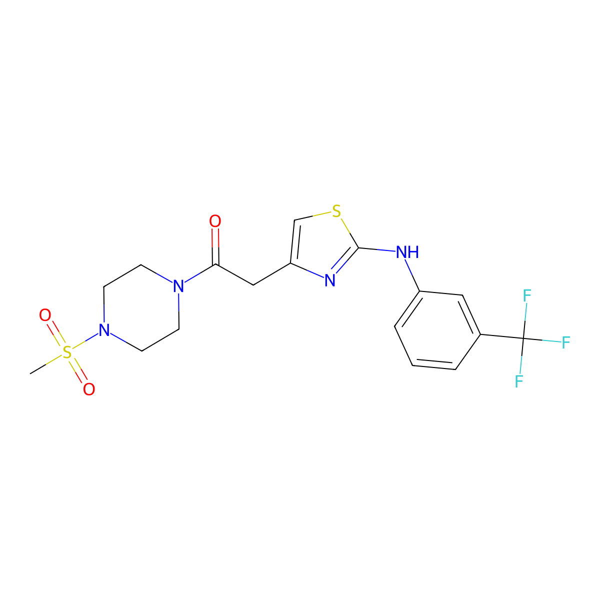 1-(4-Methanesulfonylpiperazin-1-yl)-2-(2-{[3-(trifluoromethyl)phenyl]amino}-1,3-thiazol-4-yl)ethan-1-one molecular structure, CAS 1040650-08-5